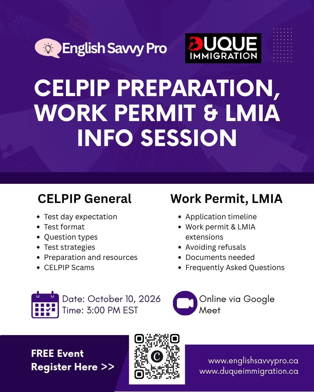 Free CELPIP Preparation, Work Permit and LMIA Information Session